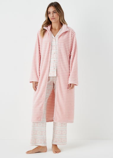 Pink Textured Zip Up Dressing Gown