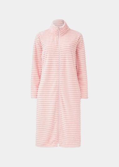 Pink Textured Zip Up Dressing Gown