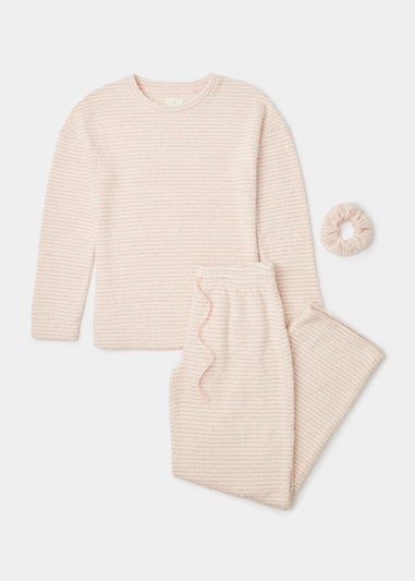 Pink Stripe Knitted Lounge & Scrunchie Set