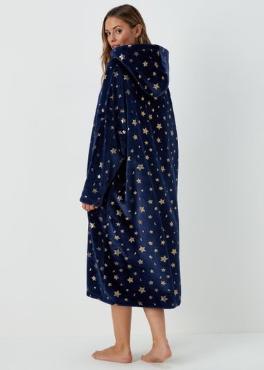 Navy Star Foil Long Snuggle Hoodie