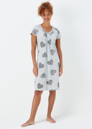 Grey Marl Lace Heart Print Nightie