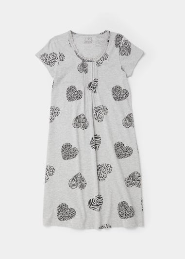 Grey Marl Lace Heart Print Nightie