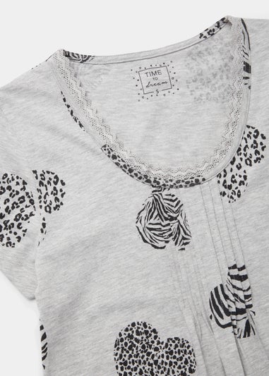 Grey Marl Lace Heart Print Nightie