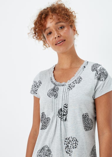 Grey Marl Lace Heart Print Nightie