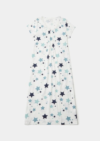 Cream Star Print Lace Longline Nightie