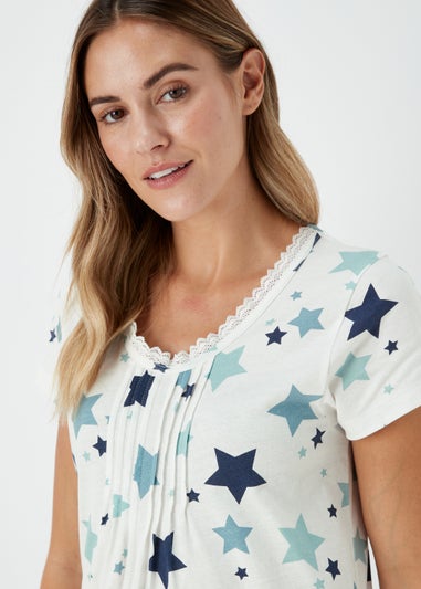 Cream Star Print Lace Longline Nightie