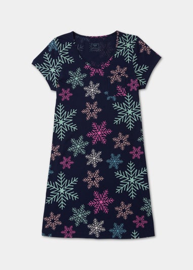 Navy Snowflake Christmas Pocket Nightie