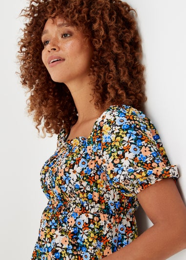 Multicoloured Floral Print Shirred Top