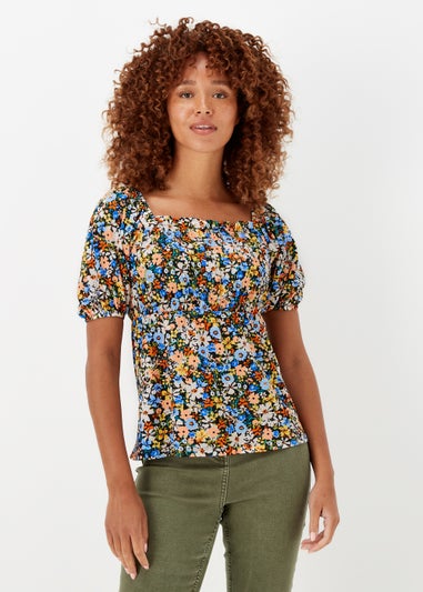 Multicoloured Floral Print Shirred Top