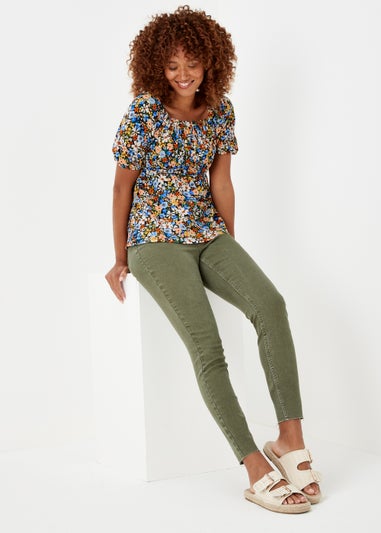 Multicoloured Floral Print Shirred Top