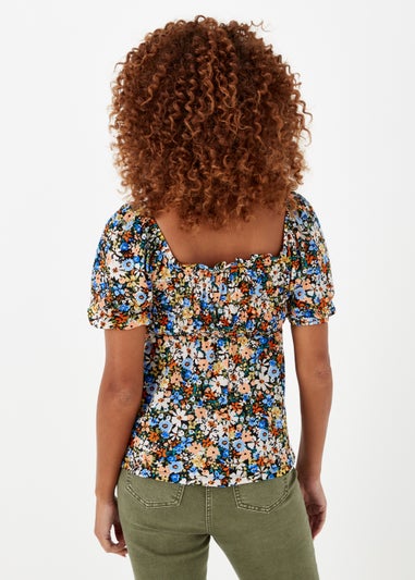 Multicoloured Floral Print Shirred Top