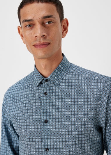 Taylor & Wright Navy Tile Print 4 Way Stretch Slim Fit Shirt