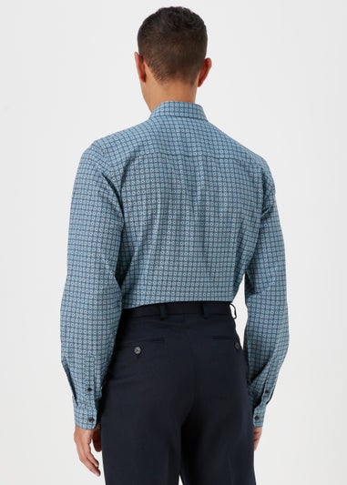 Taylor & Wright Navy Tile Print 4 Way Stretch Slim Fit Shirt