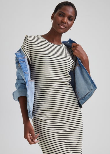 Multicoloured Stripe Tab Jersey Midi Dress