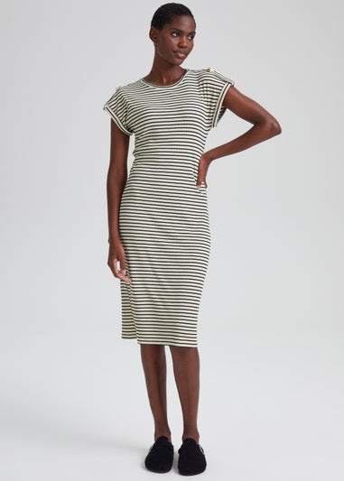 Multicoloured Stripe Tab Jersey Midi Dress