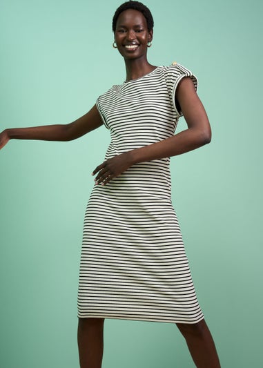 Multicoloured Stripe Tab Jersey Midi Dress