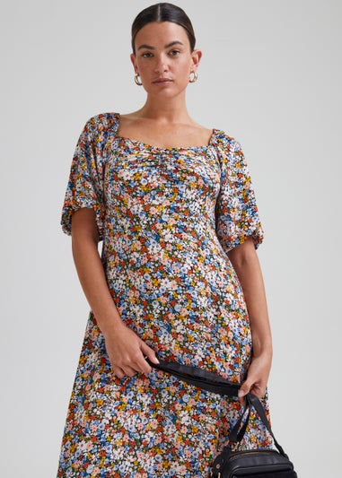 Blue Ditsy Floral Print Dress