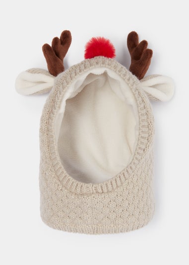 Beige Christmas Reindeer Baby Balaclava (Newborn-2yrs)