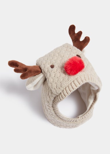 Beige Christmas Reindeer Baby Balaclava (Newborn-2yrs)