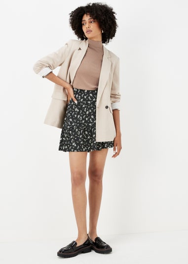 Black Floral Crinkle Jersey Mini Skirt