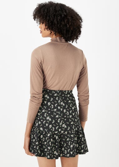 Black Floral Crinkle Jersey Mini Skirt