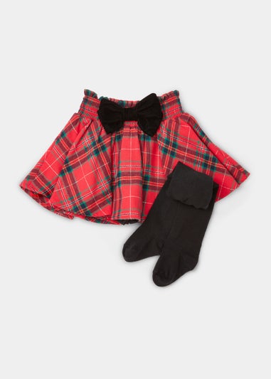 Girls Red Check Skort & Tights Set (9mths-6yrs)