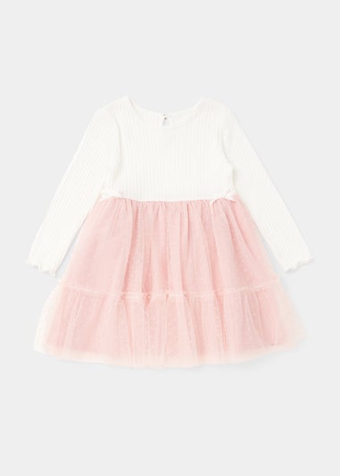 Girls Cream & Pink Ribbed Tutu Dress (9mths-6yrs)