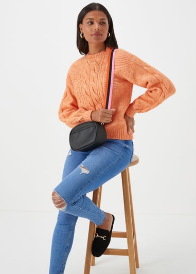 Orange Crew Neck Cable Knit Jumper