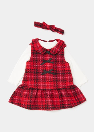 Girls Red Check Pinafore T-Shirt & Headband Set (9mths-6yrs)