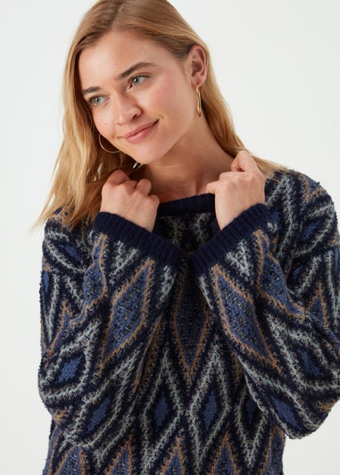 Blue Textured Patterned Jumper