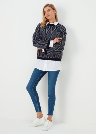 Blue Textured Patterned Jumper