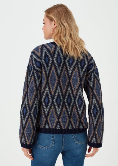 Blue Textured Patterned Jumper