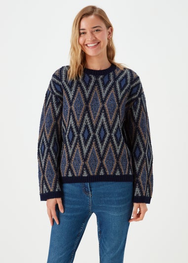 Blue Textured Patterned Jumper