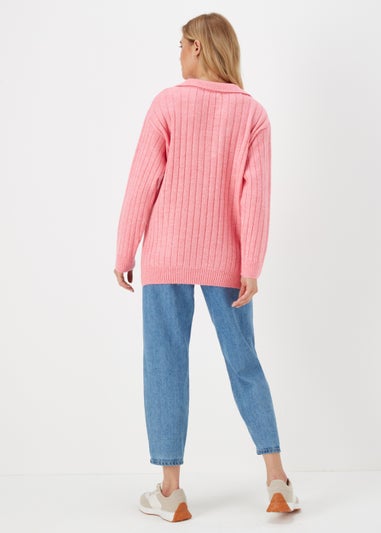 Pink Collar Ribbed Jumper