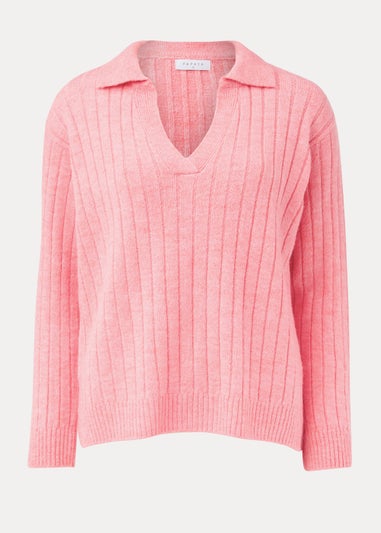 Pink Collar Ribbed Jumper