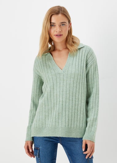 Green Collar Ribbed Jumper