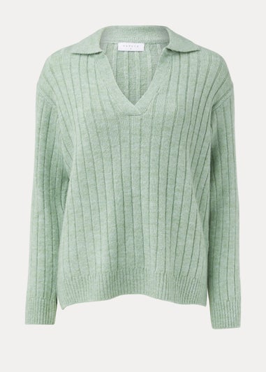 Green Collar Ribbed Jumper