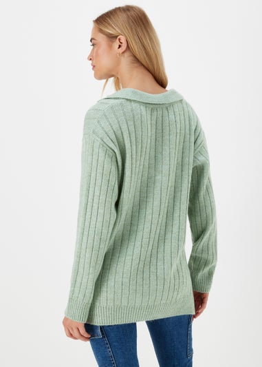 Green Collar Ribbed Jumper