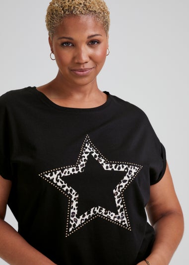 Papaya Curve Black Star Print T-Shirt