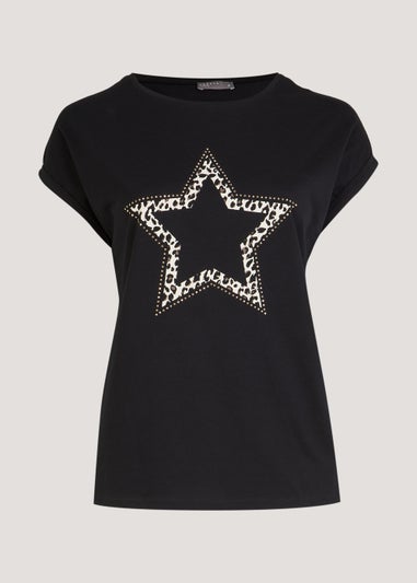 Papaya Curve Black Star Print T-Shirt