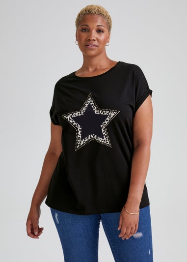 Papaya Curve Black Star Print T-Shirt