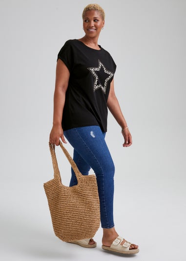 Papaya Curve Black Star Print T-Shirt