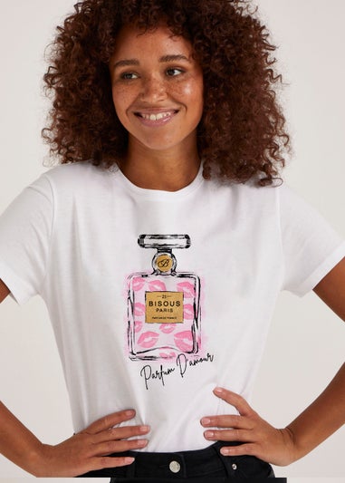 White Perfume Print T-Shirt