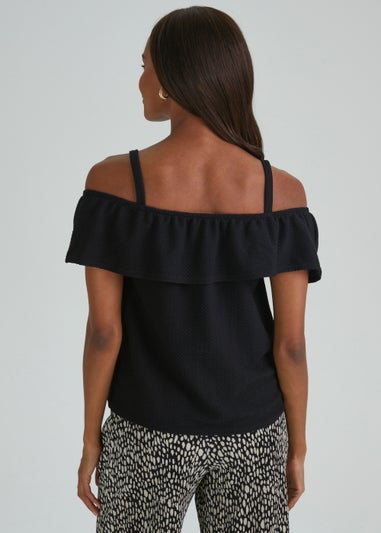 Black Textured Strap Bardot Top