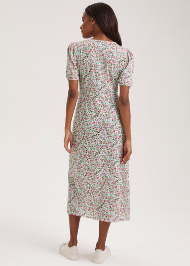 Green Ditsy Print Short Sleeve Midi Dress