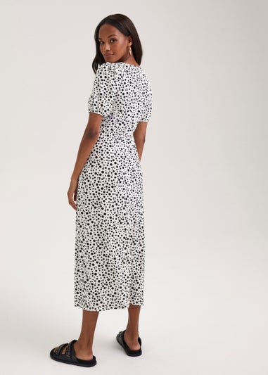 Cream & Black Spot Short Sleeve Midi Dress