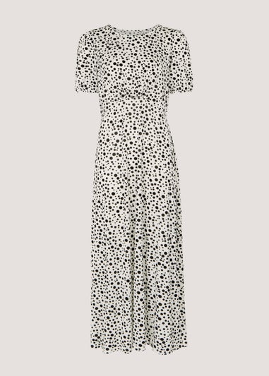 Cream & Black Spot Short Sleeve Midi Dress