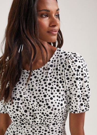 Cream & Black Spot Short Sleeve Midi Dress