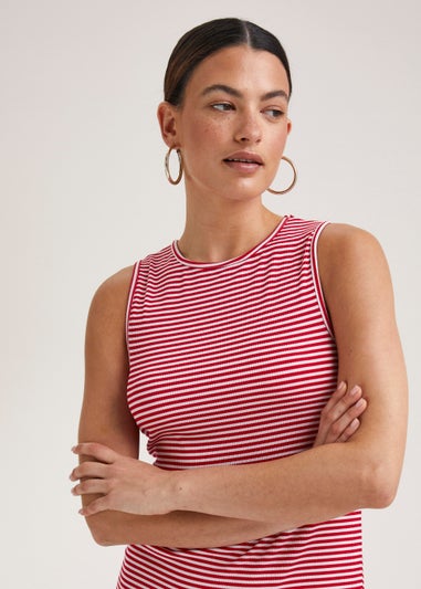 Red Stripe Ribbed Midi Dress