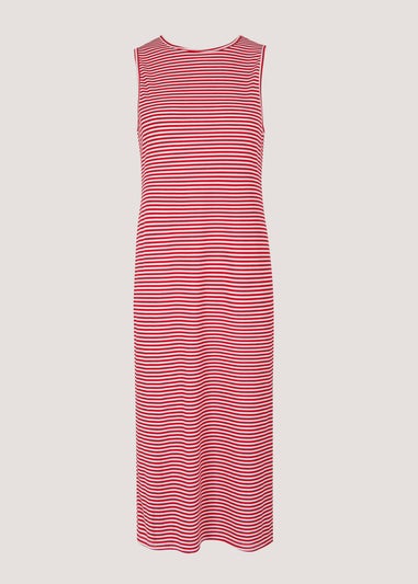 Red Stripe Ribbed Midi Dress